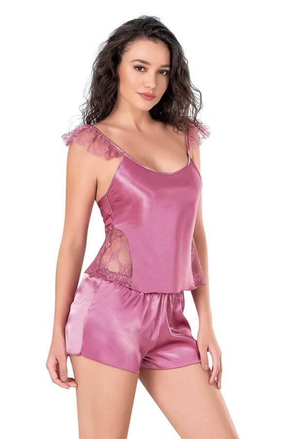 Arias Closet Gül Kurusu Saten Babydoll Şort Takımı