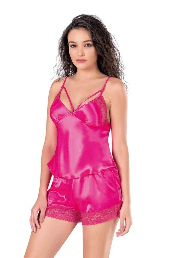 Arias Closet Fuşya Saten Babydoll Şort Takımı