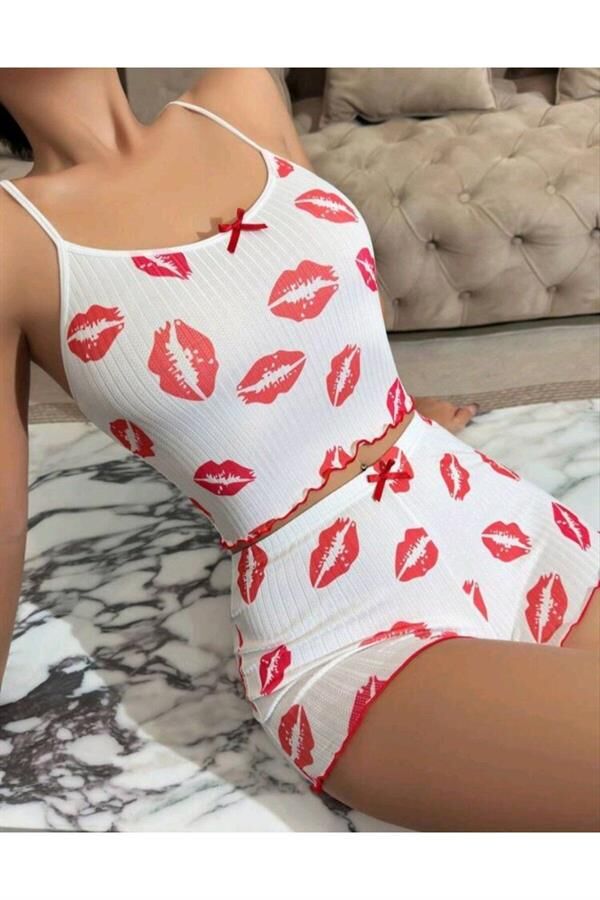 Arias Closet Kiss Öpücük Beyaz Şortlu Takım