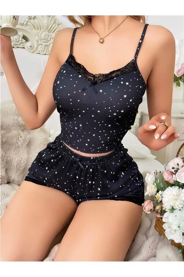 Arias Closet Yıldız Desenli Askılı Şortlu Pijama Takımı