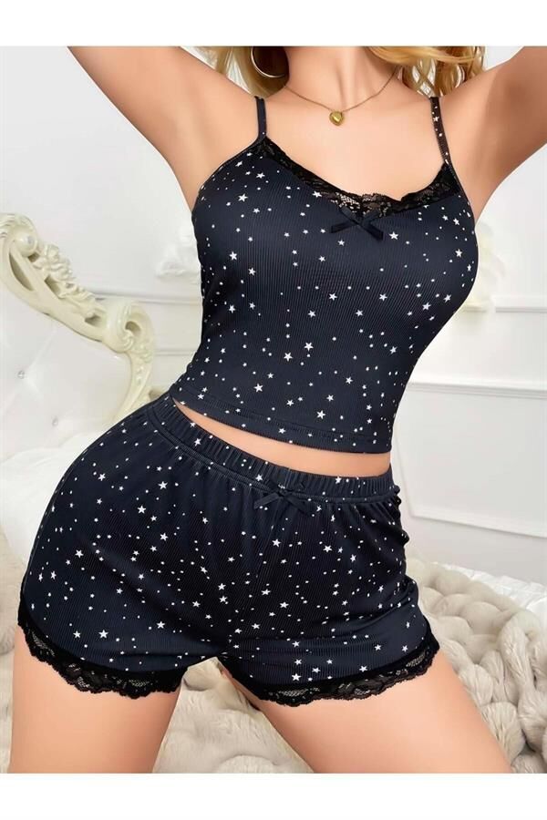 Arias Closet Yıldız Desenli Askılı Şortlu Pijama Takımı