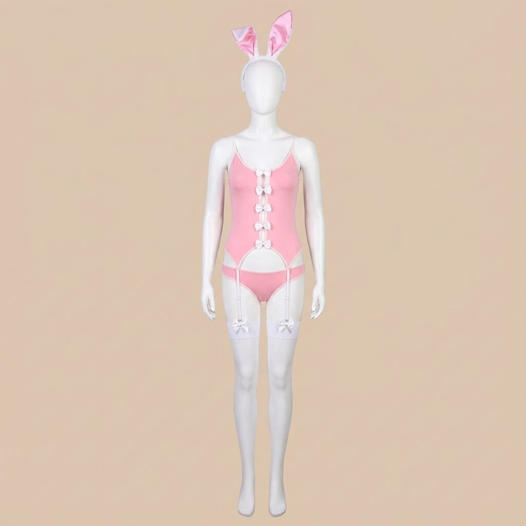 Pembe Fantezi Jartiyerli Tavşan Kız Kostümü