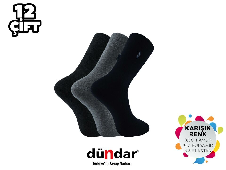 Dündar 003-2 Dikişsiz Erkek Likralı Penye Çorap 12'li