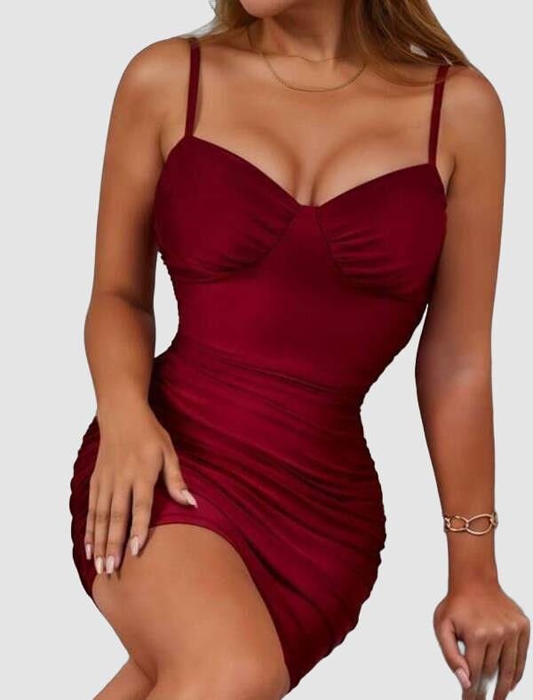 Arias Closet Bordo Büzgülü Mini Club Elbisesi