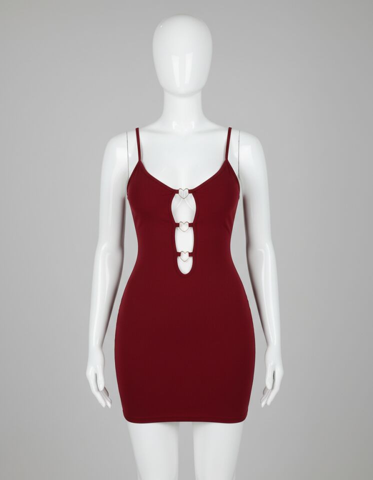 Arias Closet Bordo Göğüs Dekolteli Kalp Detaylı Mini Club Elbisesi