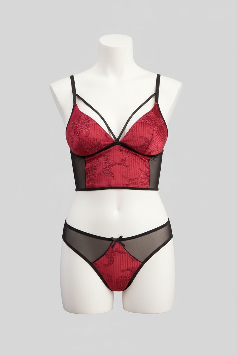 Arias Closet Desenli Kadife Balensiz Desteksiz Dolgusuz Yaka Detaylı Bralet Sütyen ve Slip Takım