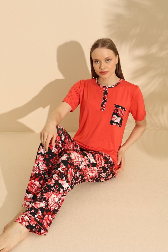 Polkan 19531 Bayan Ring Viskon Kısa Kollu Bayan Pijama Takım Paket İçi 4'lü