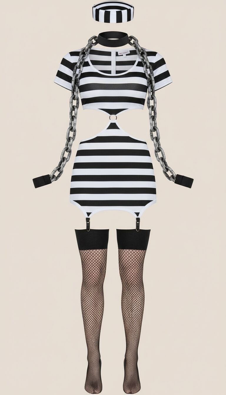 Arias Closet Siyah Beyaz Çizgili Fantezi Kostüm