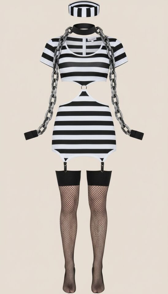 Arias Closet Siyah Beyaz Çizgili Fantezi Kostüm