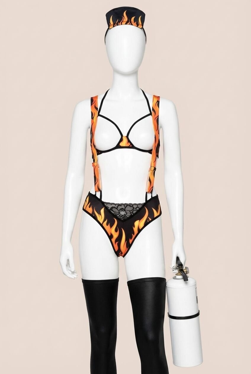 Dantel İşlemeli Fantezi İtfaiyeci Kız Kostümü