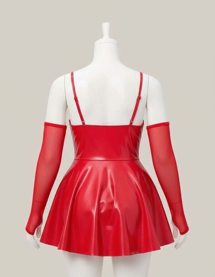 Arias Closet Büyük Beden Kırmızı Parlak Deri Fantezi Elbise