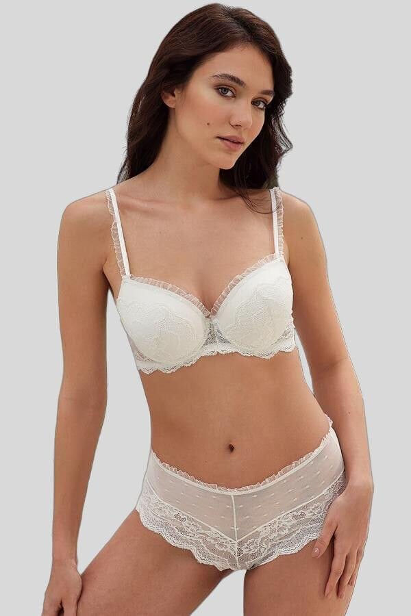Kadın Balenli Destekli Dolgulu Yaka Detaylı Dantelli Sütyen ve Yüksek Bel Külot Takım