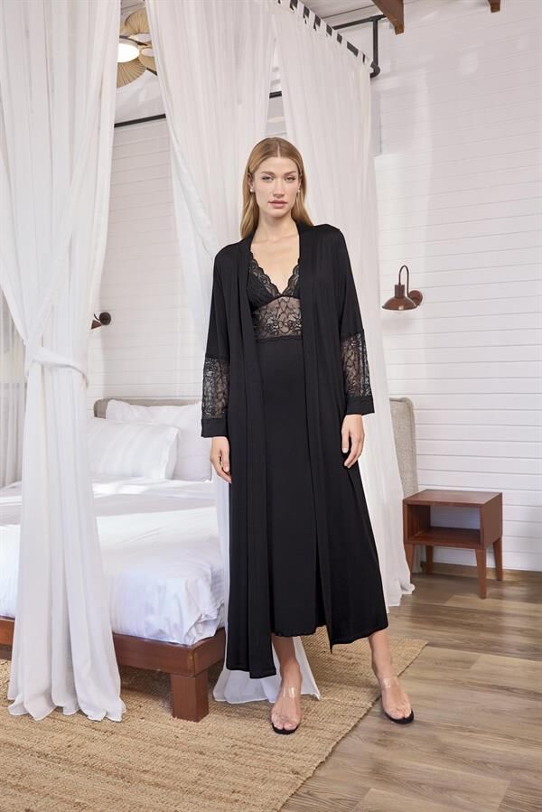 Arias Closet Göğüs ve Sırt Dekolteli Dantelli Sabahlık Takımı