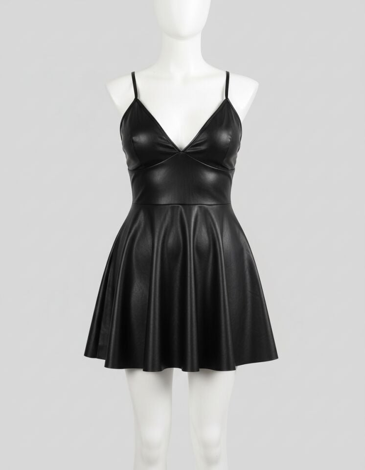 Arias Closet Büyük Beden Siyah Deri Fantezi Elbise