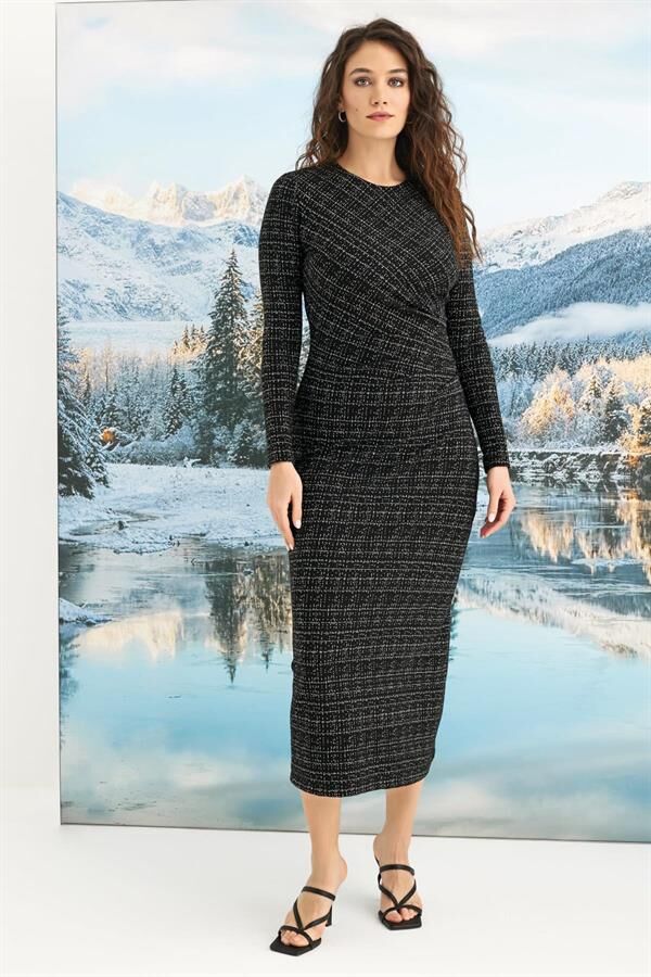 Arias Closet Desenli Uzun Kollu Elbise