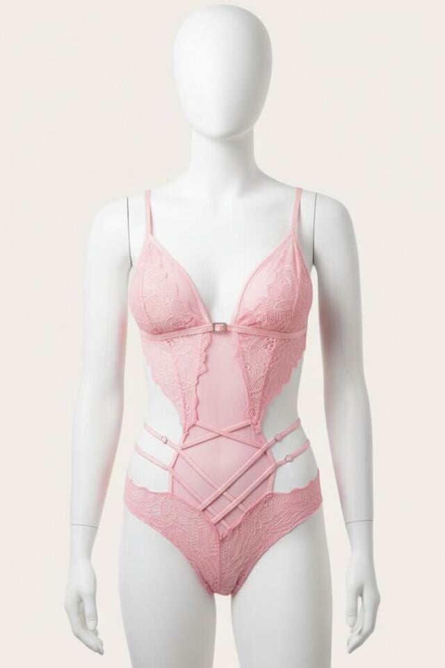 Arias Closet Pembe Dantel İşlemeli Maskeli Fantezi Body