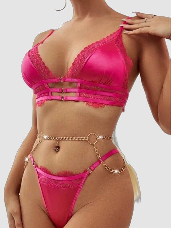 Arias Closet Fuşya Zincir Detaylı Fantezi Sütyen Takımı