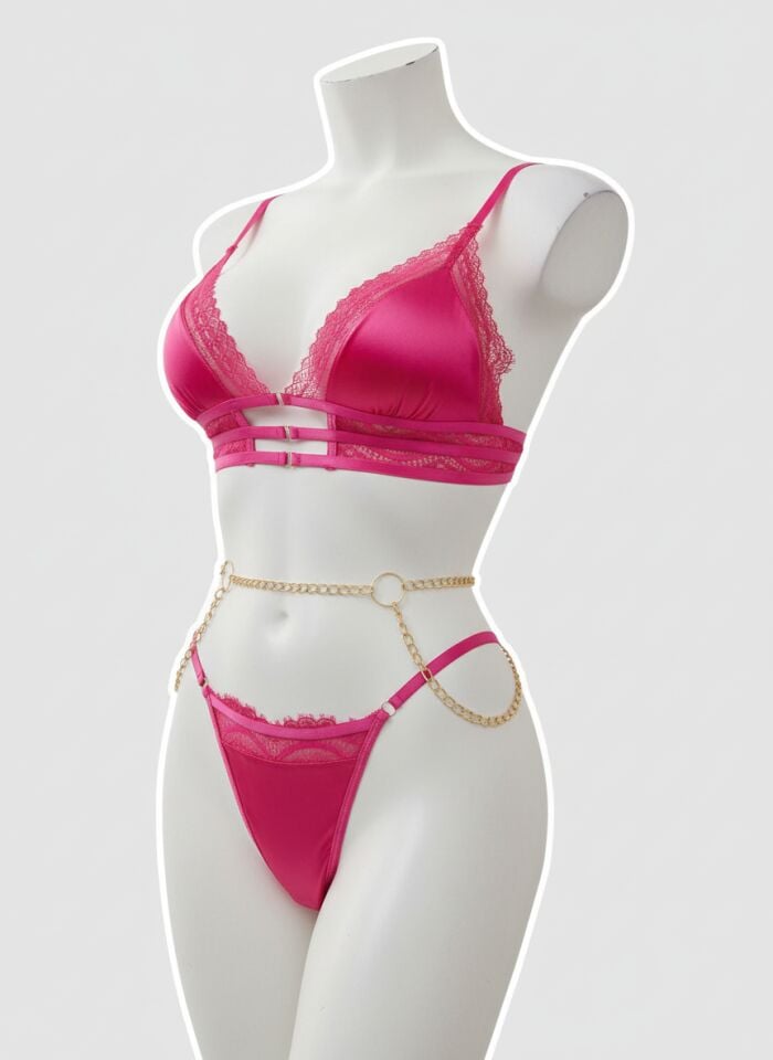 Arias Closet Fuşya Zincir Detaylı Fantezi Sütyen Takımı