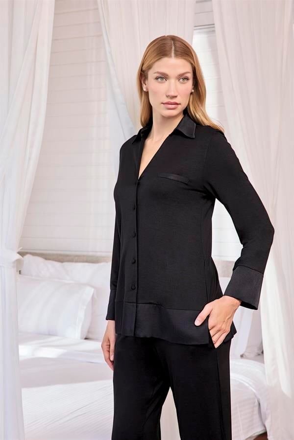 Arias Closet Uzun Kollu Önü Düğmeli Gömlek Yaka Pijama Takımı