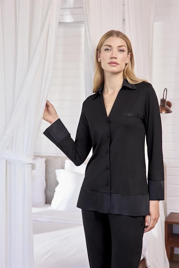 Arias Closet Uzun Kollu Önü Düğmeli Gömlek Yaka Pijama Takımı