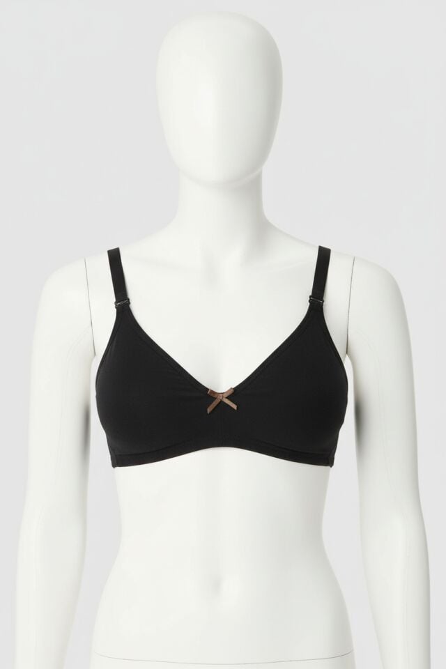 Pamuklu Balensiz Lohusa Önden Açılan Siyah Emzirme Sütyeni