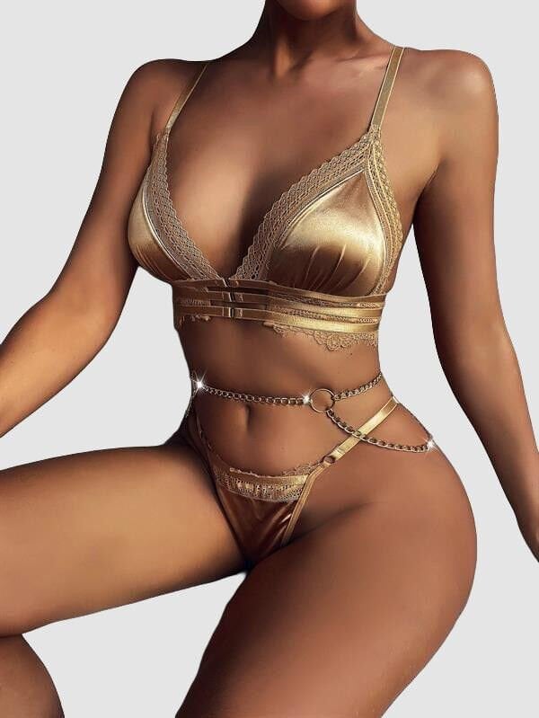 Arias Closet Sarı Zincir Detaylı Fantezi Sütyen Takımı