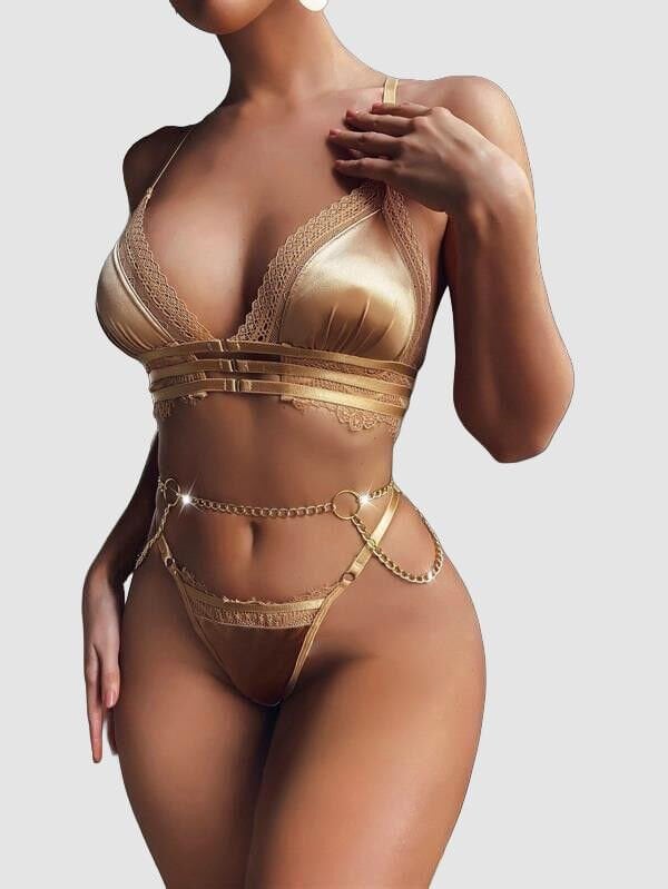 Arias Closet Sarı Zincir Detaylı Fantezi Sütyen Takımı