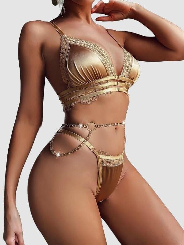 Arias Closet Sarı Zincir Detaylı Fantezi Sütyen Takımı