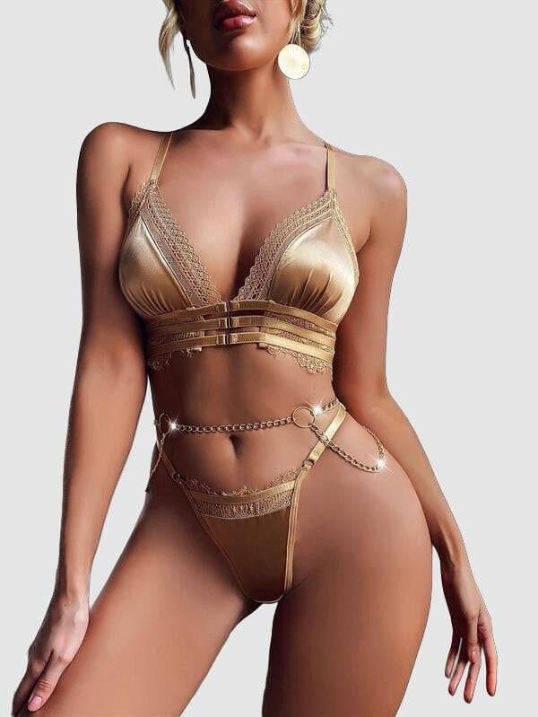 Arias Closet Sarı Zincir Detaylı Fantezi Sütyen Takımı