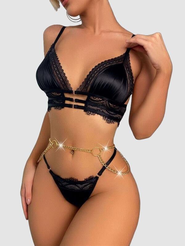 Arias Closet Siyah Zincir Detaylı Fantezi Sütyen Takımı