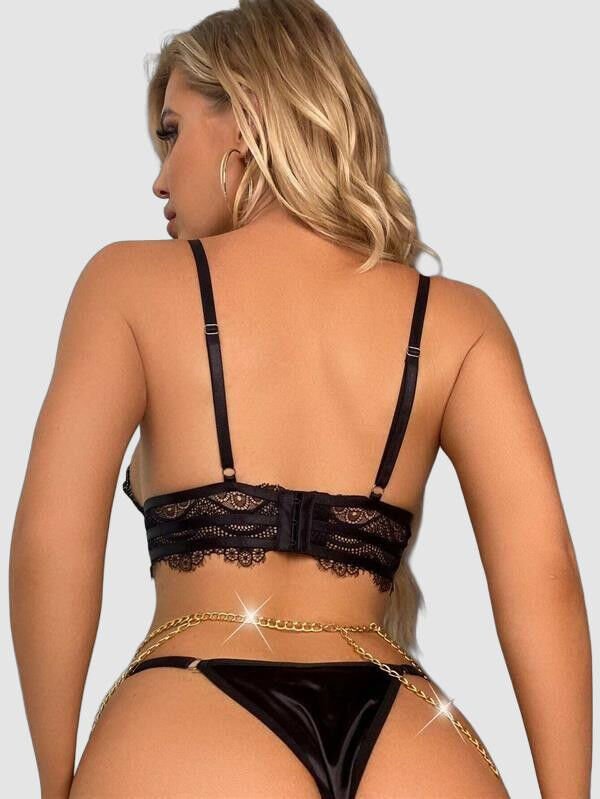 Arias Closet Siyah Zincir Detaylı Fantezi Sütyen Takımı