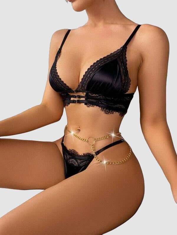 Arias Closet Siyah Zincir Detaylı Fantezi Sütyen Takımı