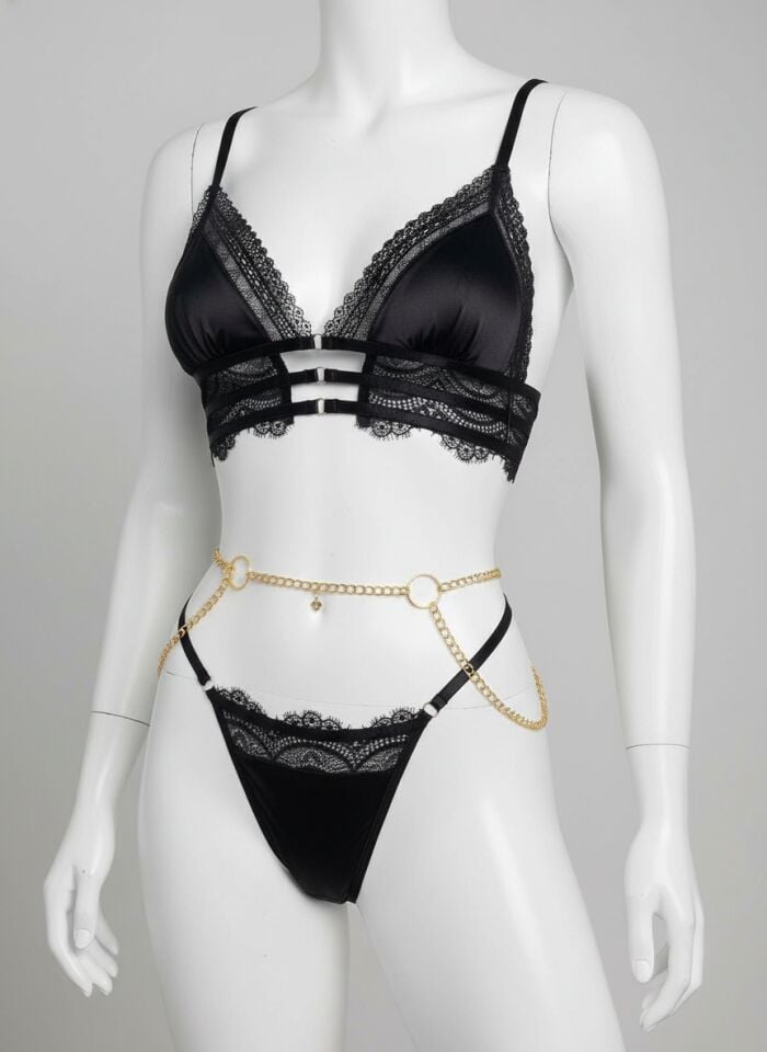 Arias Closet Siyah Zincir Detaylı Fantezi Sütyen Takımı