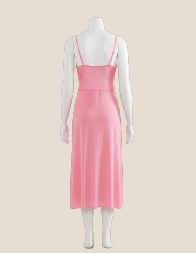 Arias Closet Büyük Beden Pembe Dantelli Tül Fantezi Uzun Gecelik