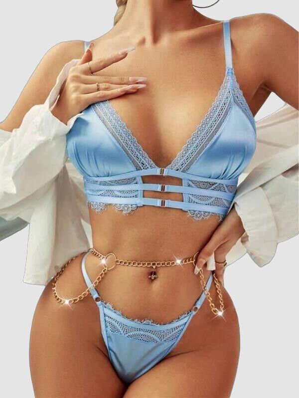 Arias Closet Mavi Zincir Detaylı Fantezi Sütyen Takımı