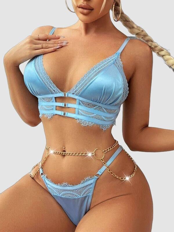 Arias Closet Mavi Zincir Detaylı Fantezi Sütyen Takımı