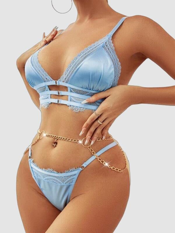 Arias Closet Mavi Zincir Detaylı Fantezi Sütyen Takımı