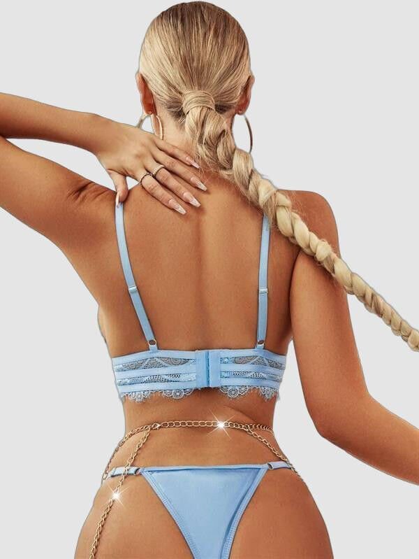Arias Closet Mavi Zincir Detaylı Fantezi Sütyen Takımı