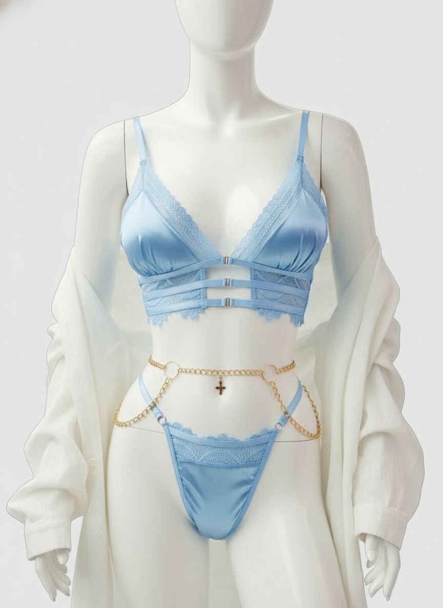 Arias Closet Mavi Zincir Detaylı Fantezi Sütyen Takımı