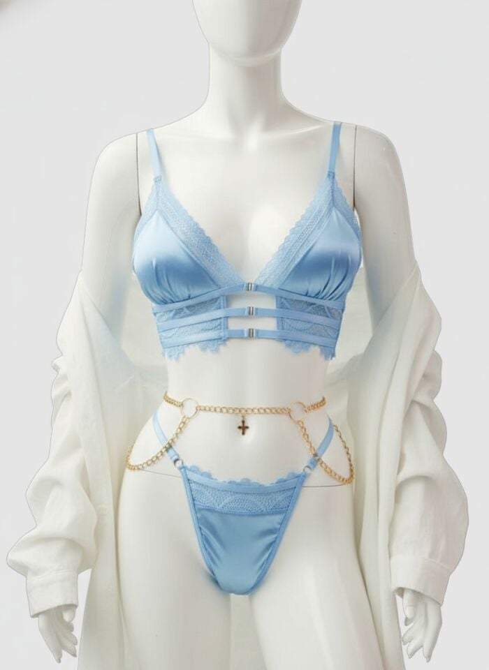 Arias Closet Mavi Zincir Detaylı Fantezi Sütyen Takımı