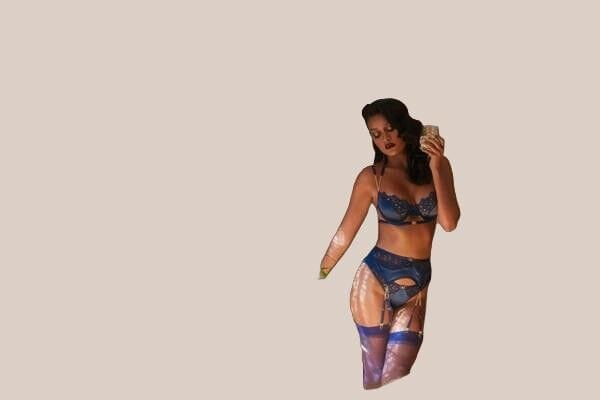 Arias Closet Mavi Dantel İşlemeli Zincir Detaylı Fantezi Jartiyer Takımı