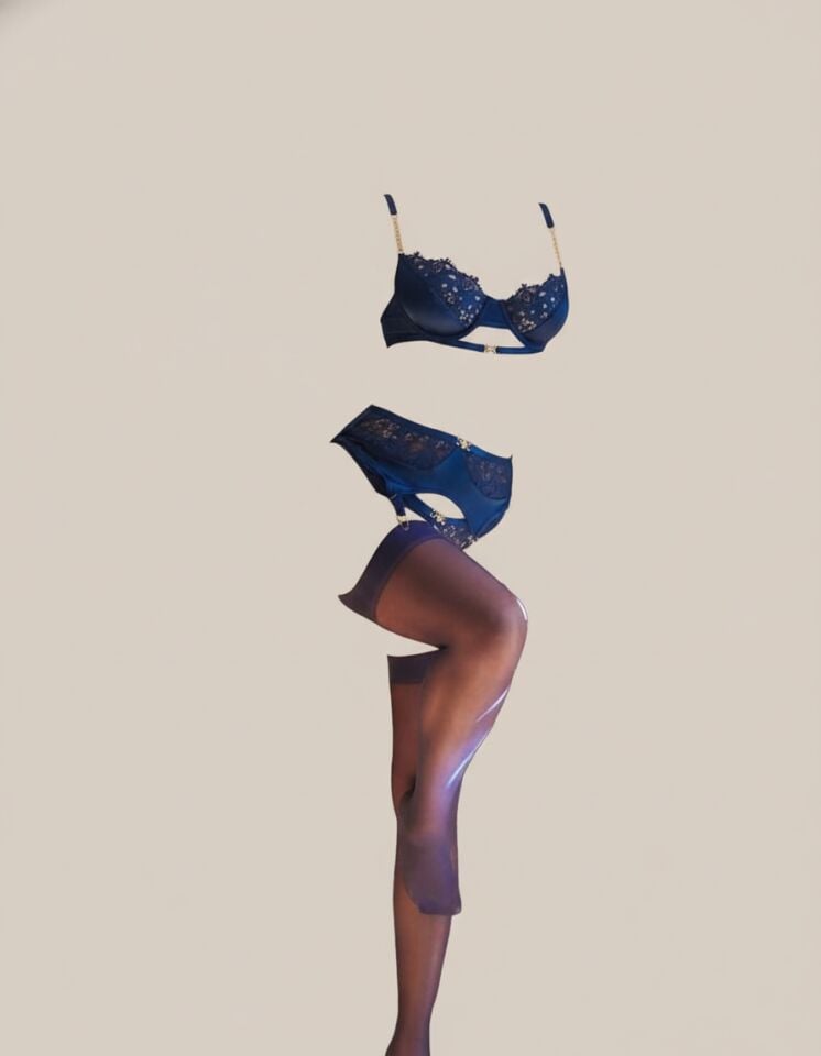 Arias Closet Mavi Dantel İşlemeli Zincir Detaylı Fantezi Jartiyer Takımı