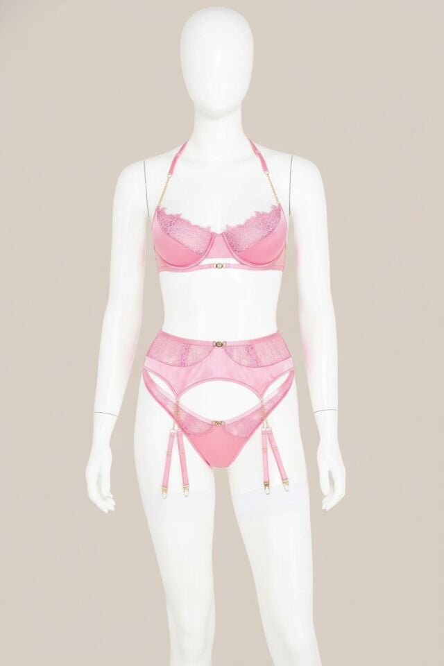 Arias Closet Pembe Dantel İşlemeli Zincir Detaylı Fantezi Jartiyer Takımı