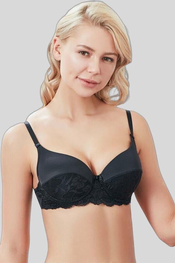 Kadın Balenli Destekli Dolgulu Günlük Klasik Dantelli T-Shirt Sütyeni