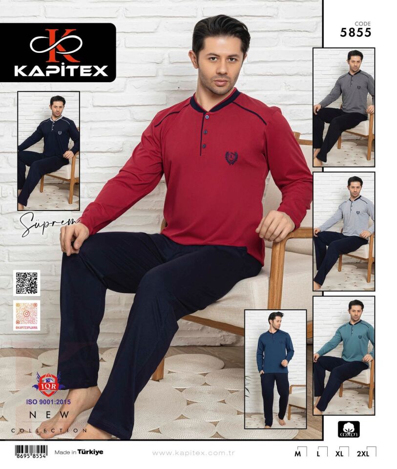 Kapitex 5855 Erkek Uzun Kol Pijama Takım 4'lü