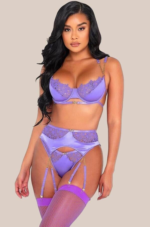 Arias Closet Mor Dantel İşlemeli Zincir Detaylı Fantezi Jartiyer Takımı