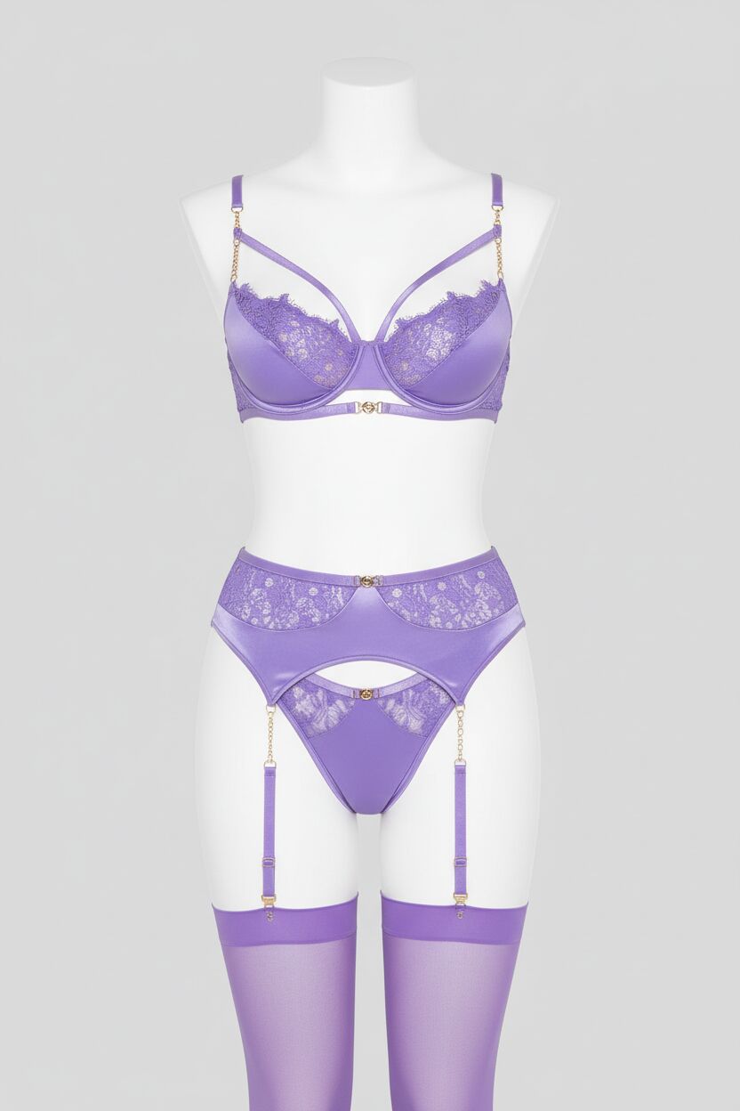 Arias Closet Mor Dantel İşlemeli Zincir Detaylı Fantezi Jartiyer Takımı