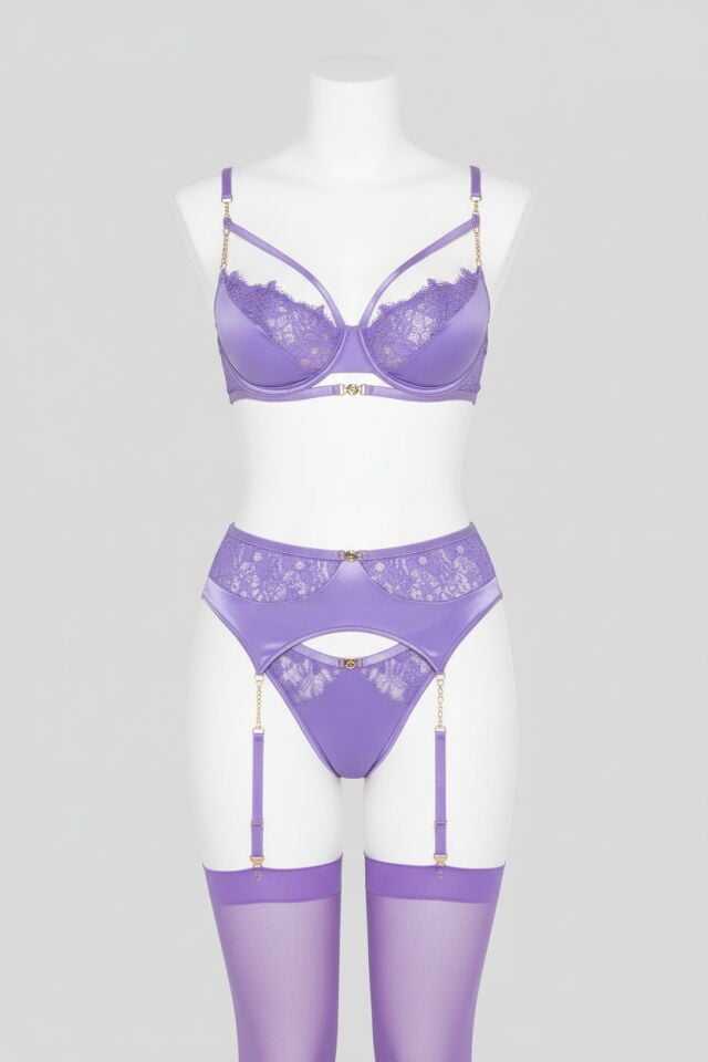 Arias Closet Mor Dantel İşlemeli Zincir Detaylı Fantezi Jartiyer Takımı