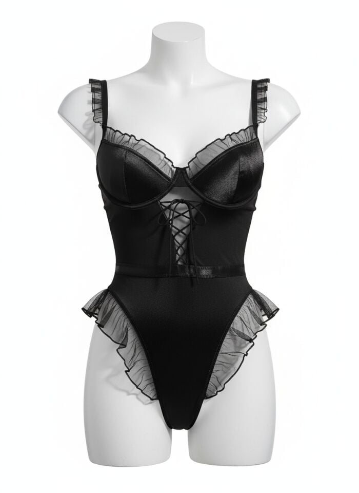 Arias Closet Siyah Tül İşlemeli Fantezi Body