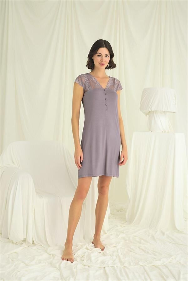 Arias Closet Kolu Omzu ve Yakası Dantelli Önü Düğmeli Gecelik